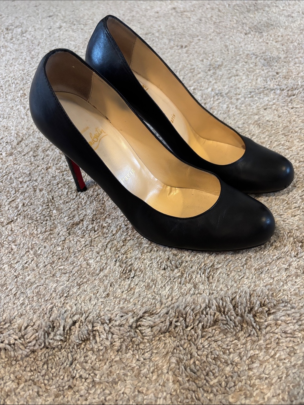 Christian Louboutin Black Leather simple pump 100 Round-Toe with Red Sole 8